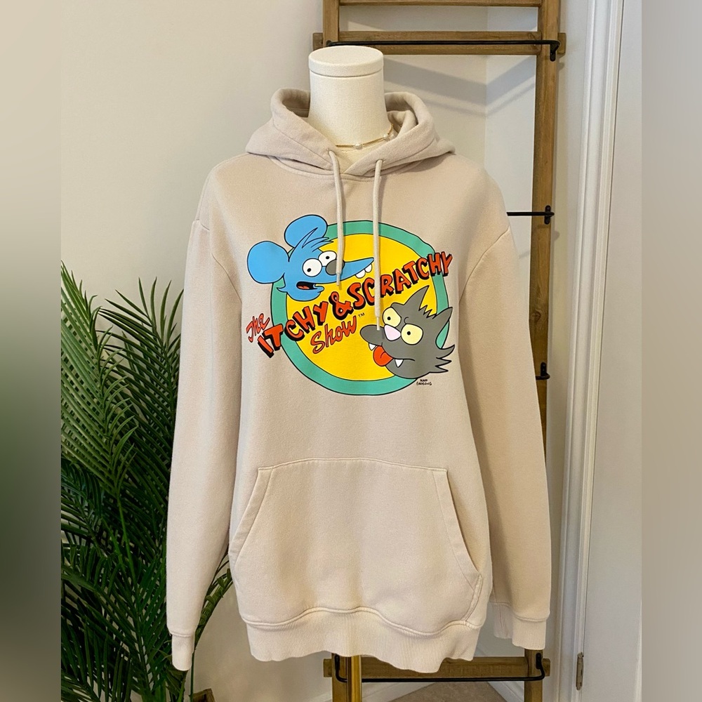 H&M Cream Hoodie with Simpson’s Itchy & Scratchy Graphic, Medium, Unisex